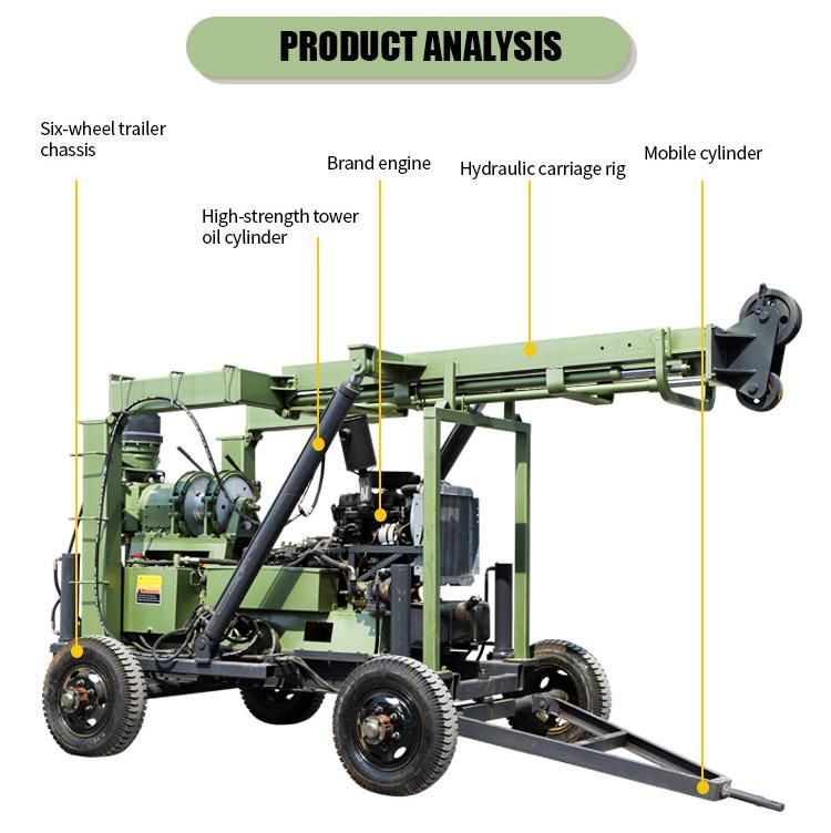 Tralier Type Portable Water Bore Well Drilling Machine