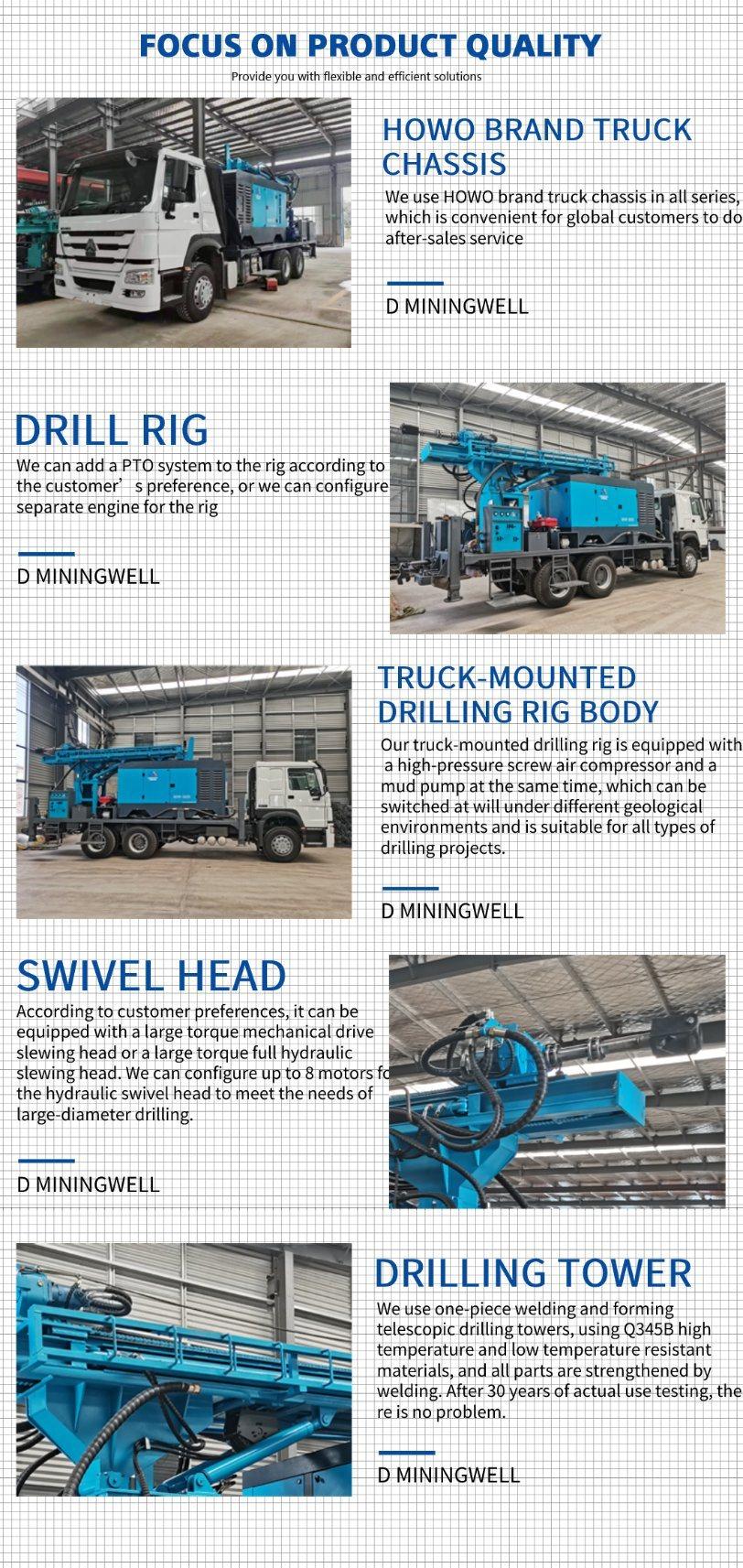 Dminingwell OEM Truck Mounted Water Well Drilling Rig 6*4 Truck Air Compressor Mud Pump Drill Rig