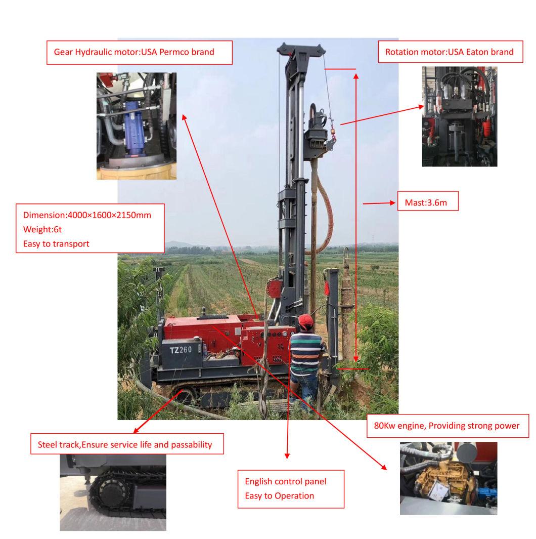 Durable Big Power 260meters Water Well Drilling Rig