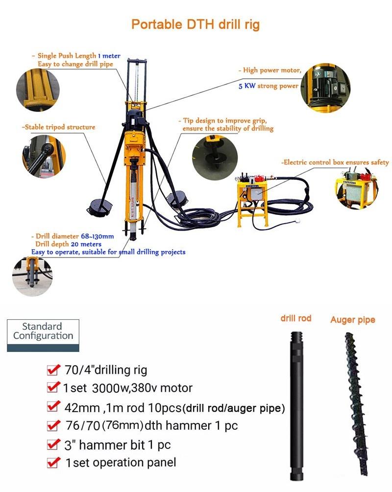 DTH Portable Borehole Machine for Sale Drills and Advance Rock Drilling Rig Zdd100