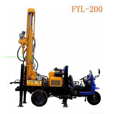 200m Portable Tricycle Mounted DTH Borehole Water Well Drilling Rig (FYL-200)
