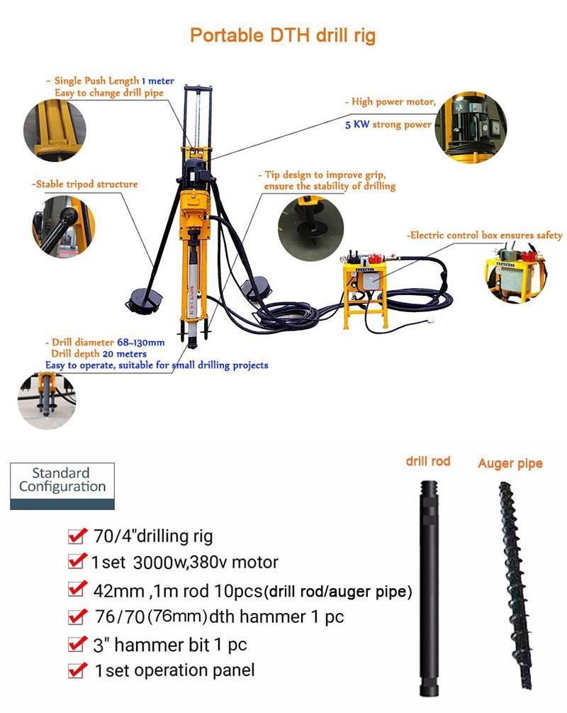 Factory 20 M Portable Hydraulic Drill Hard Rock Machine Drilling Rig Zdd70