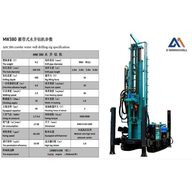 D Miningwell Fy380 Cummins 97kw Integrated DTH Drill Rig for Well Drilling