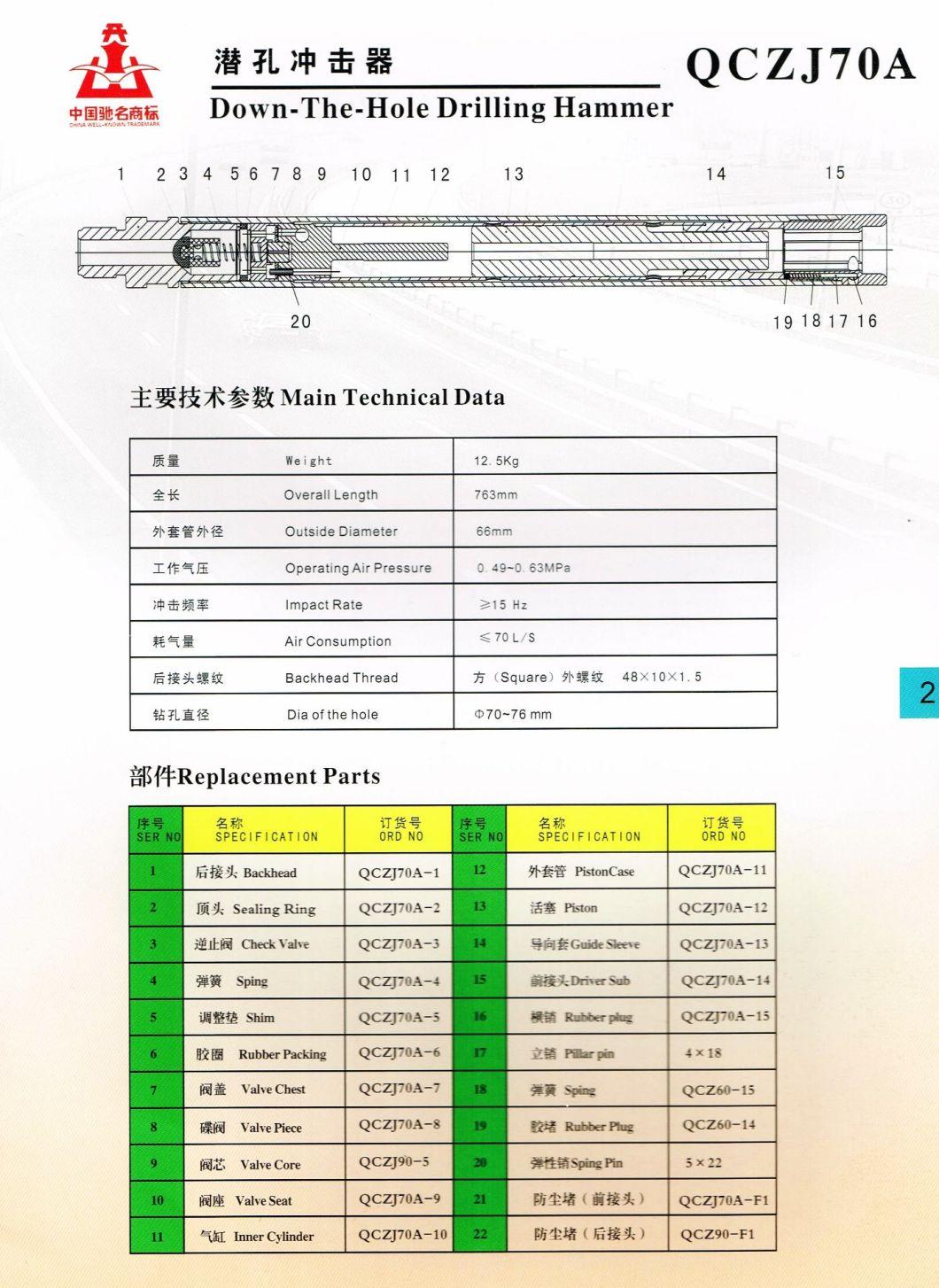 Low Pressure DTH Impactor QCZJ70A For Drilling Rig