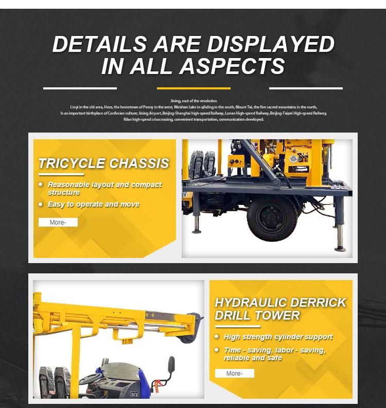 Tricycle-Mounted Hydraulic Core Drilling Rig 200m Rotary Core Drilling Rig