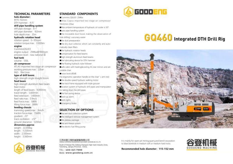 GOODENG GQ460 Rotary Open Pit Hydraulic down-the-hole Drilling Rig