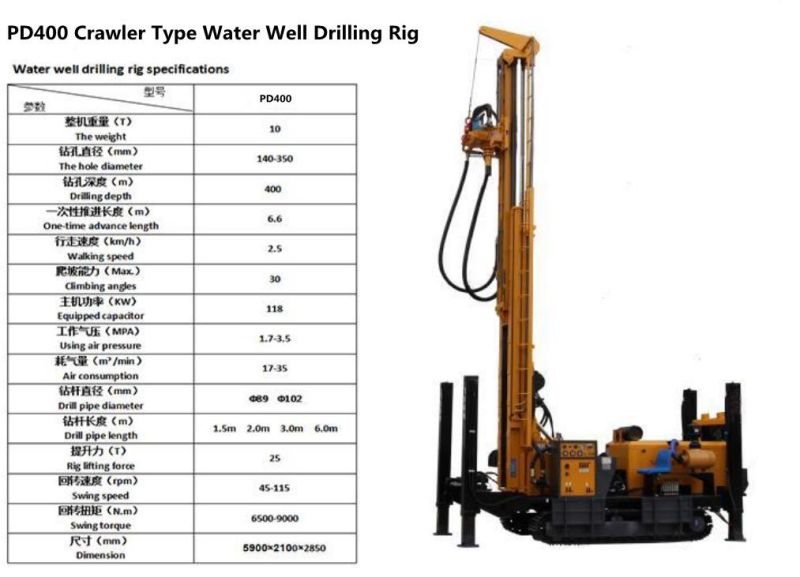 Hige Perfermance 400m Depth Crawler Type Water Well Drilling Rig