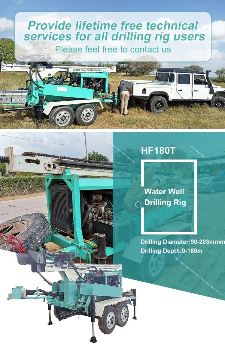 Hf180t Diesel Engine Trailer Type Percussion Water Well Drilling Rig