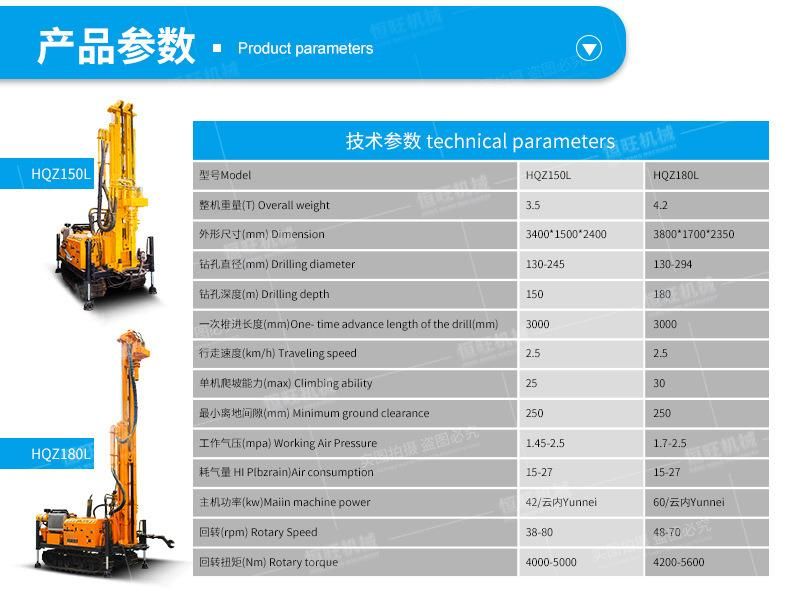 Drilling Depth 100 to 1000 Meter Crawler Pneumatic Rotary Water Well Drilling Rig Machine Prices