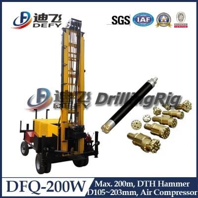 200m DTH Wheel Mounted Portable Drill Rig for Water Well Drilling