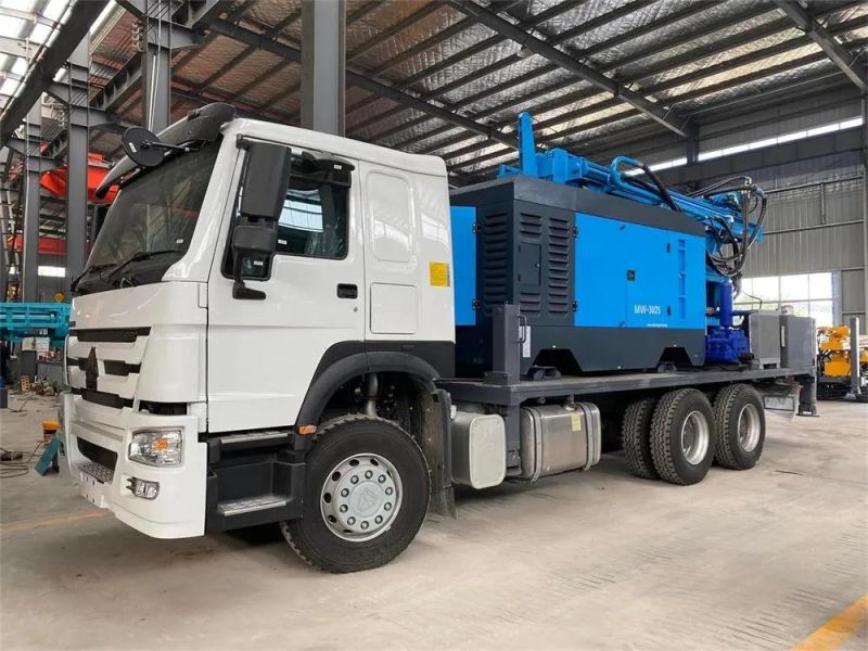ISO CE Approved Mobile Diesel Engine Mounted Engineering Construction Pneumatic Top Drive Borehole Deep Water Well DTH Rotary Drilling Truck for Sale