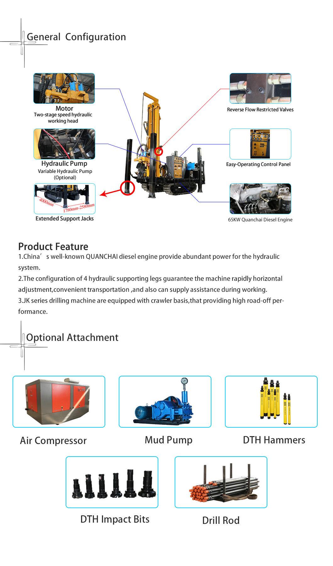 Jk-Dr200X Diesel Hydraulic Portable Water Well Drill Rig for Sale