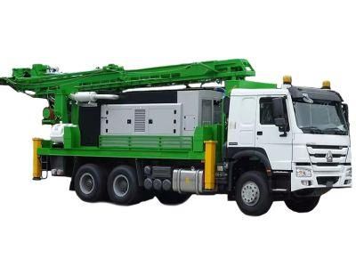 200m 300m air compressor drive hydraulic DTH water well drilling truck with mud pump